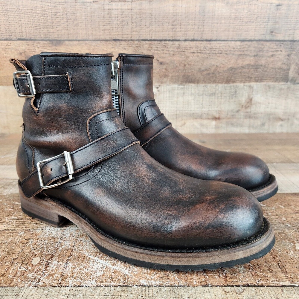 Freebird Railroad Rugged Men's Sz 8 Brown Leather Buckle Zipper Distressed Boots